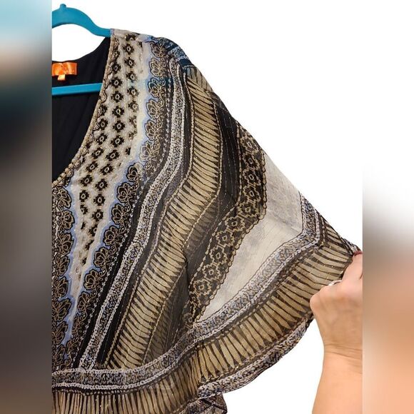 Hale Bob Cabana Silk Embellished Tunic Top, Bohemian, Festival Vibes |  S - Picture 7 of 11